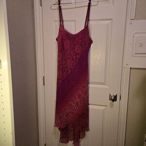Red Burgundy After Dark Floral Spaghetti Strap Midi Cocktail Dress, Size 10